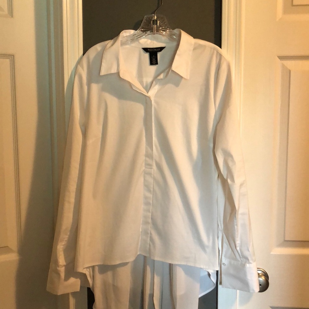 EUC long sleeve white blouse. Flowy sheer backside
